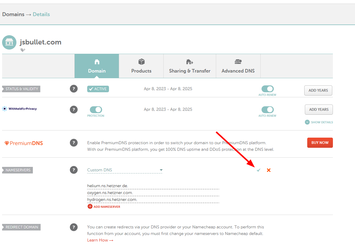 NameCheap save NS records
