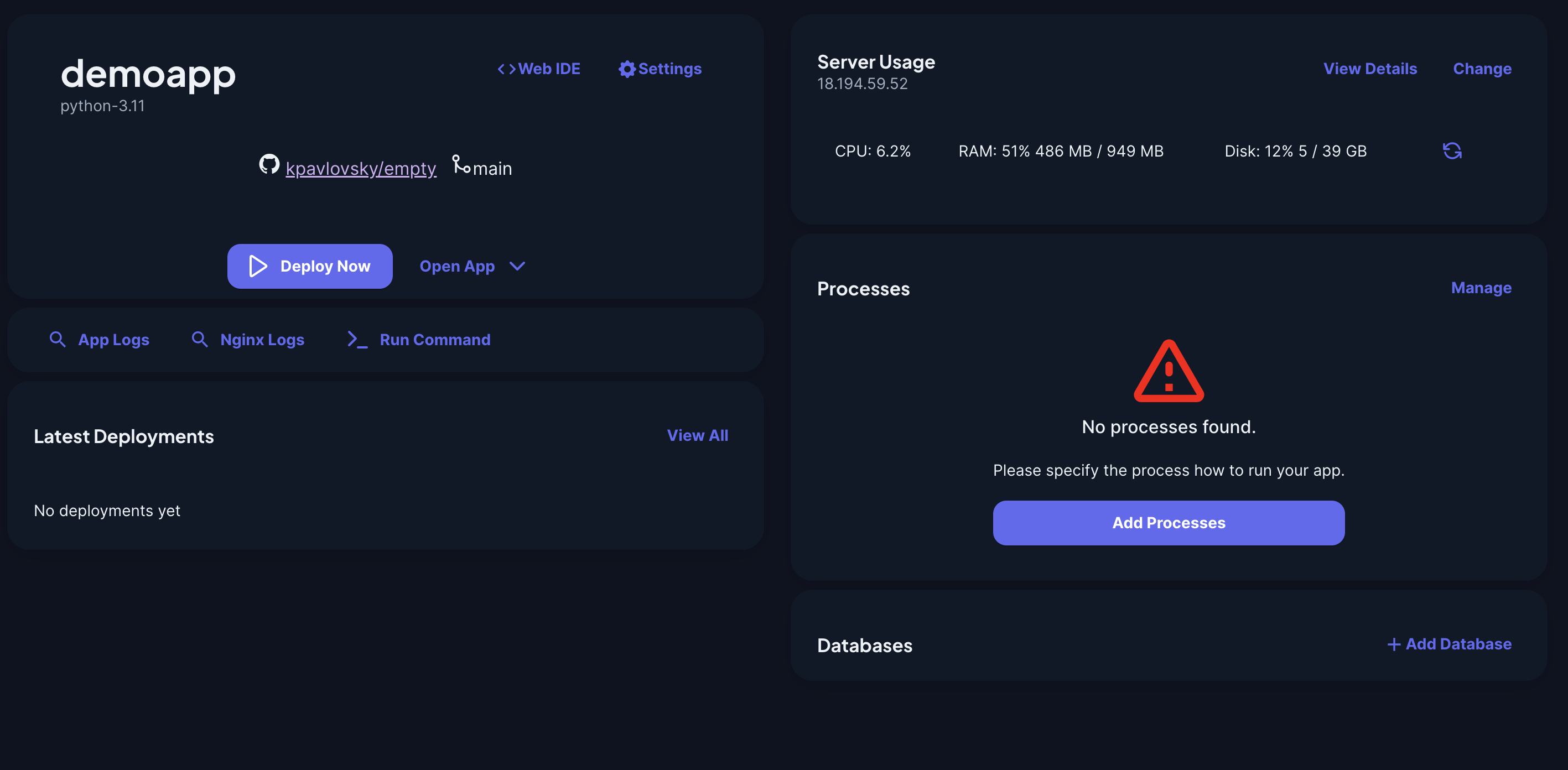 No processes warning