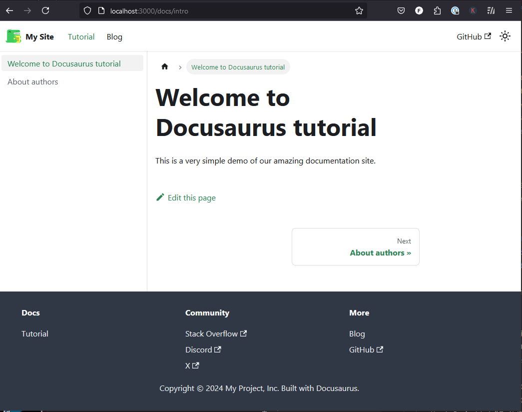 Documentation page of our docusaurus site