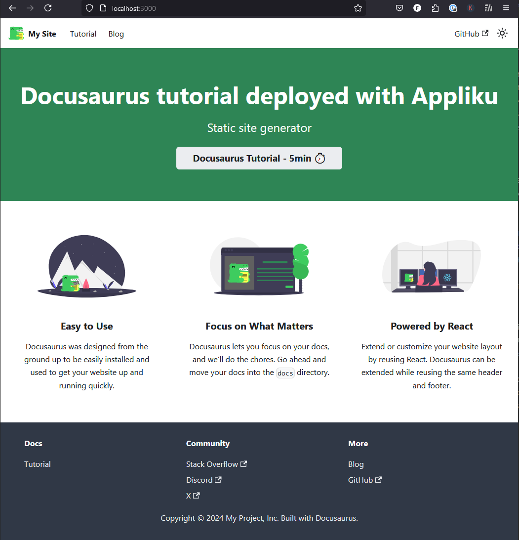 Docusaurus running locally main page